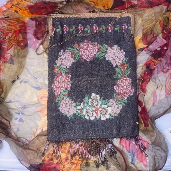1920's beaded flapper purse, floral - Picture 4 of 6